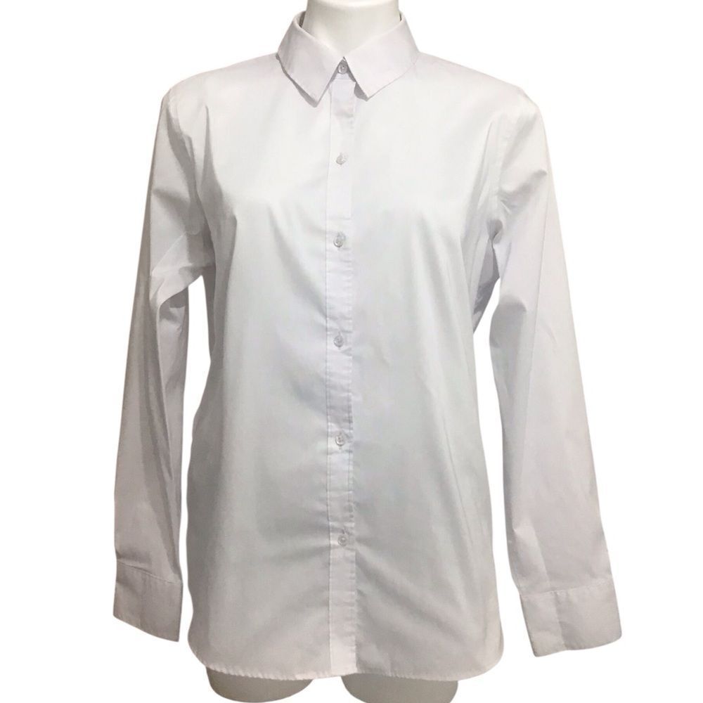 Liz Claiborne White Dress Blouse With Crisp Collar And Tailored Fit Size Large